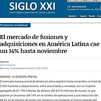 El mercado de fusiones y adquisiciones en Amrica Latina cae un 14% hasta noviembre